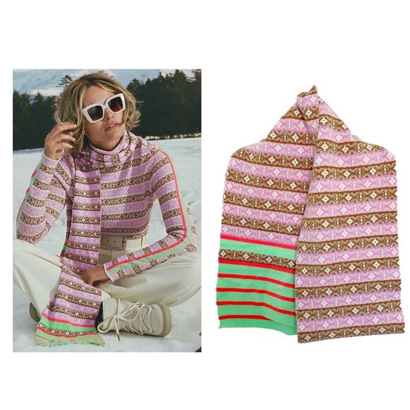 Anthropologie Maeve Knit Winter Striped Scarf Pastel Pink Brown Green NEW - Picture 3 of 10